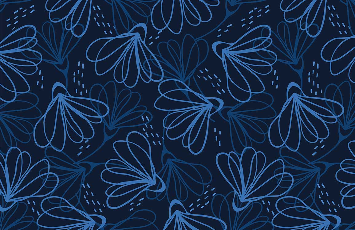 Midnight Blue Floral Elegance Modern Botanical Patterned Wallpaper Design UK
