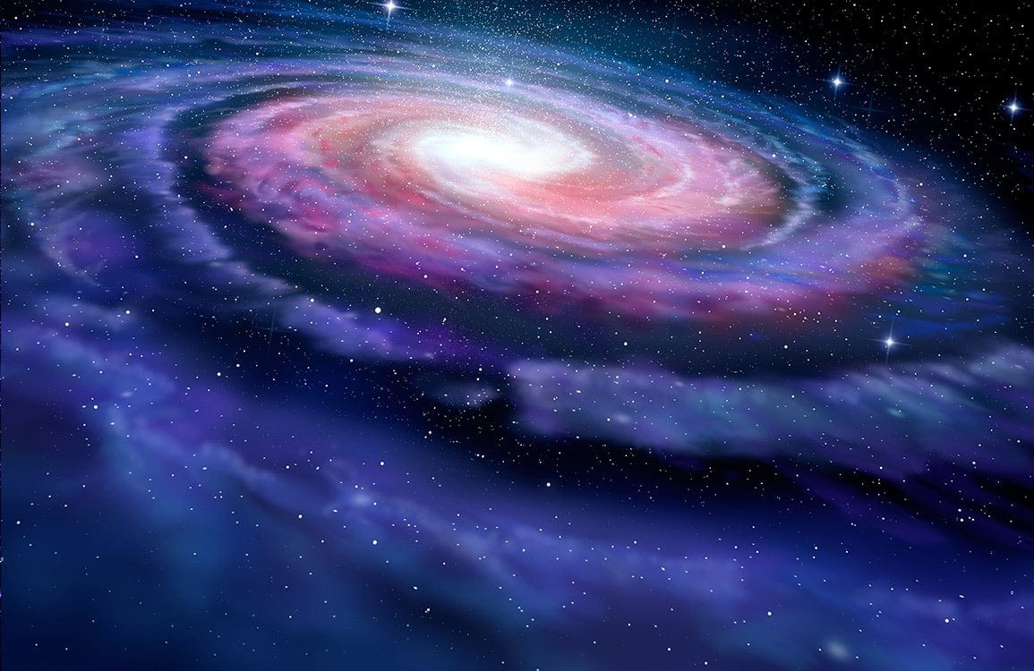 Cosmic Galaxy Swirl Mural Wallpaper in Vibrant Purple and Blue Tones