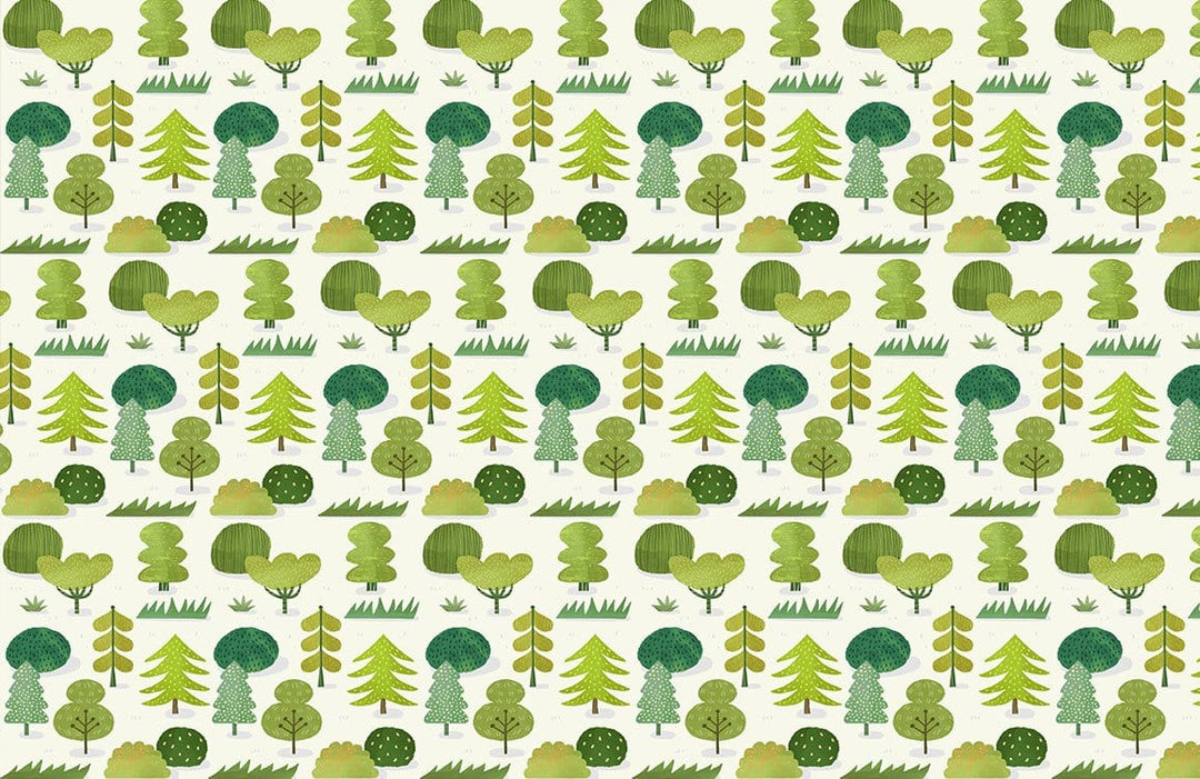Whimsical Green Forest Pattern Wallpaper for Playful Nature-Inspired Spaces