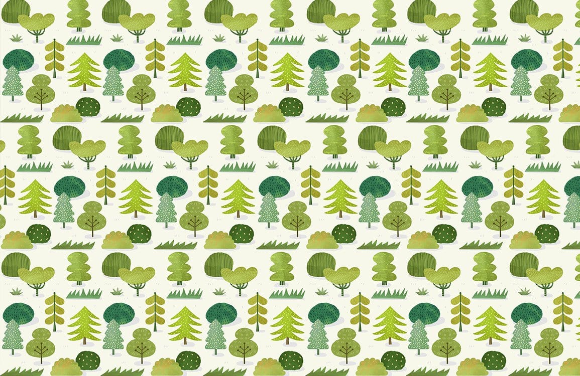 Whimsical Green Forest Pattern Wallpaper for Playful Nature-Inspired Spaces