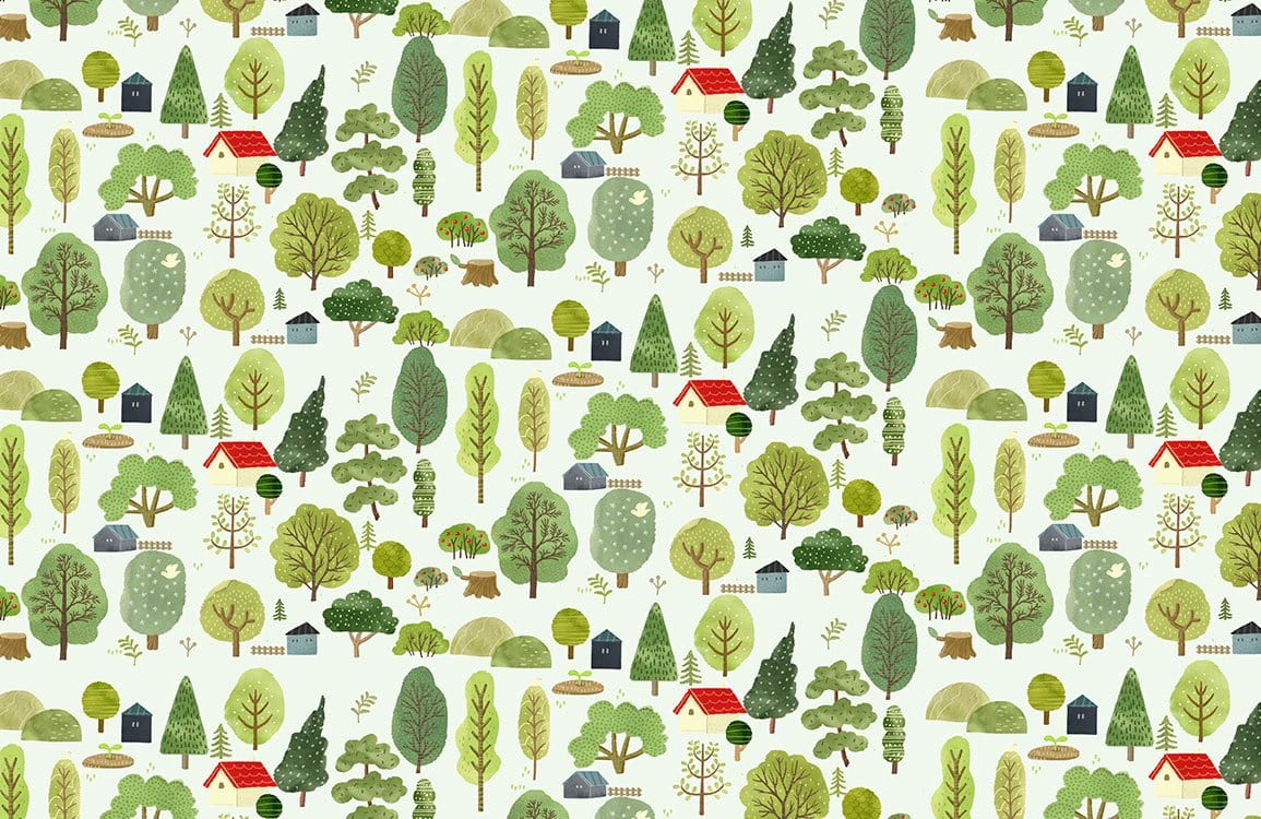 Mini Cartoon Trees Wallpaper Mural