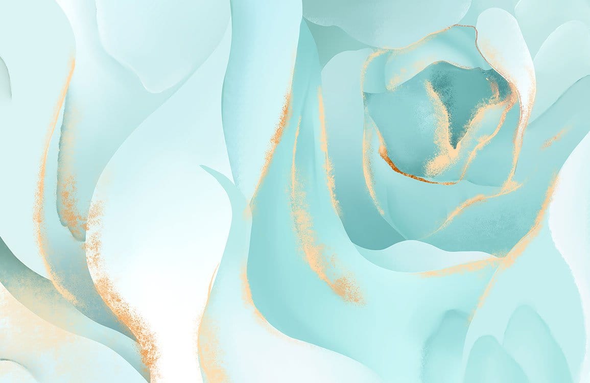 Elegant Aqua and Gold Floral Mural Wallpaper - Modern Artistic Design