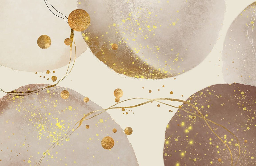 Luxe Metallic Abstract Wallpaper in Cream, Gold, and Bronze Circles Design
