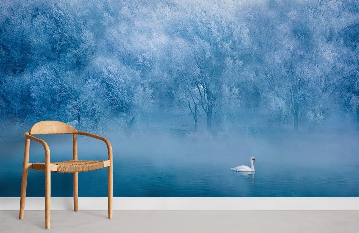 Mist Forest and Lake Mural Wallpaper Room