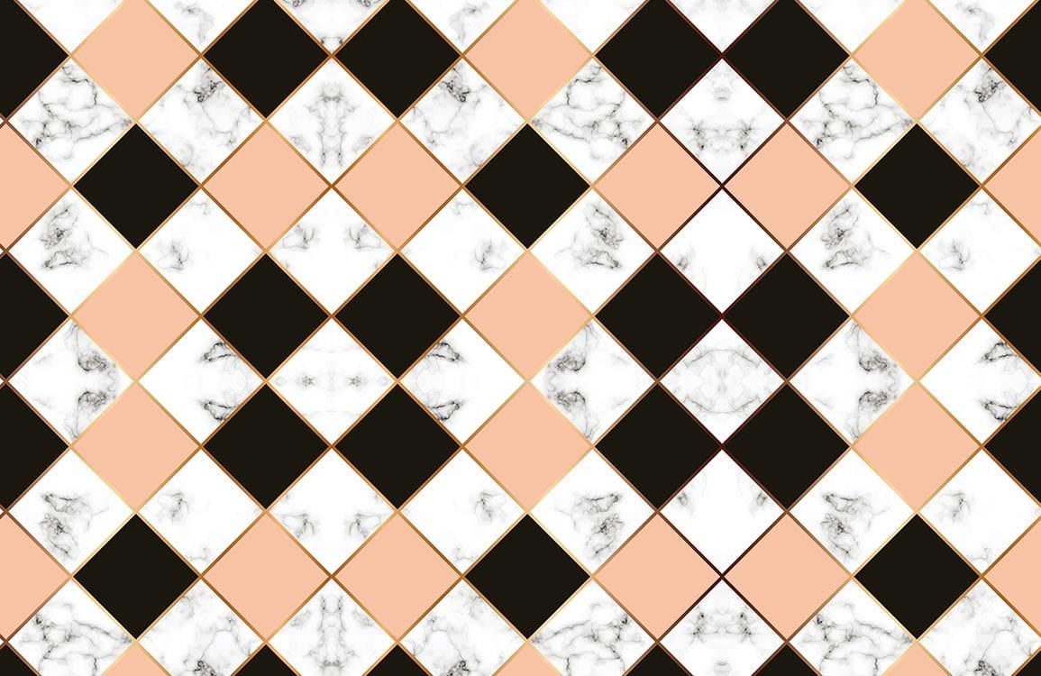 Elegant Peach and Black Diamond Pattern Wallpaper with Marble Touches