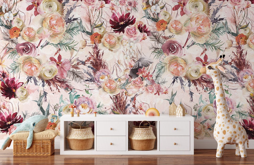 Mixed Watercolor Flowers Mural Wallpaper | Flower Wallpaper UK