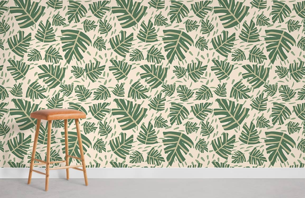 Monstera Leaf Pattern Mural Wallpaper Room