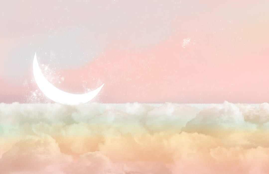 Ethereal Pastel Sky and Crescent Moon Dreamscape Mural Wallpaper