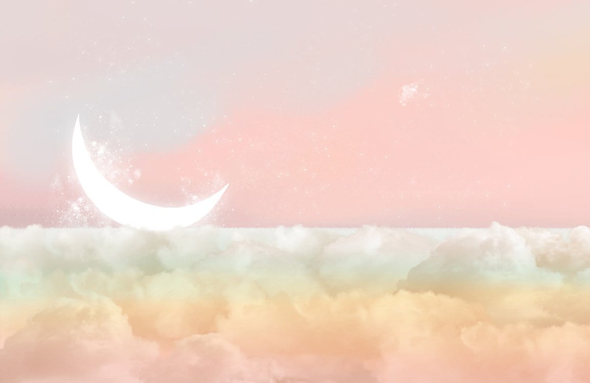 Ethereal Pastel Sky and Crescent Moon Dreamscape Mural Wallpaper