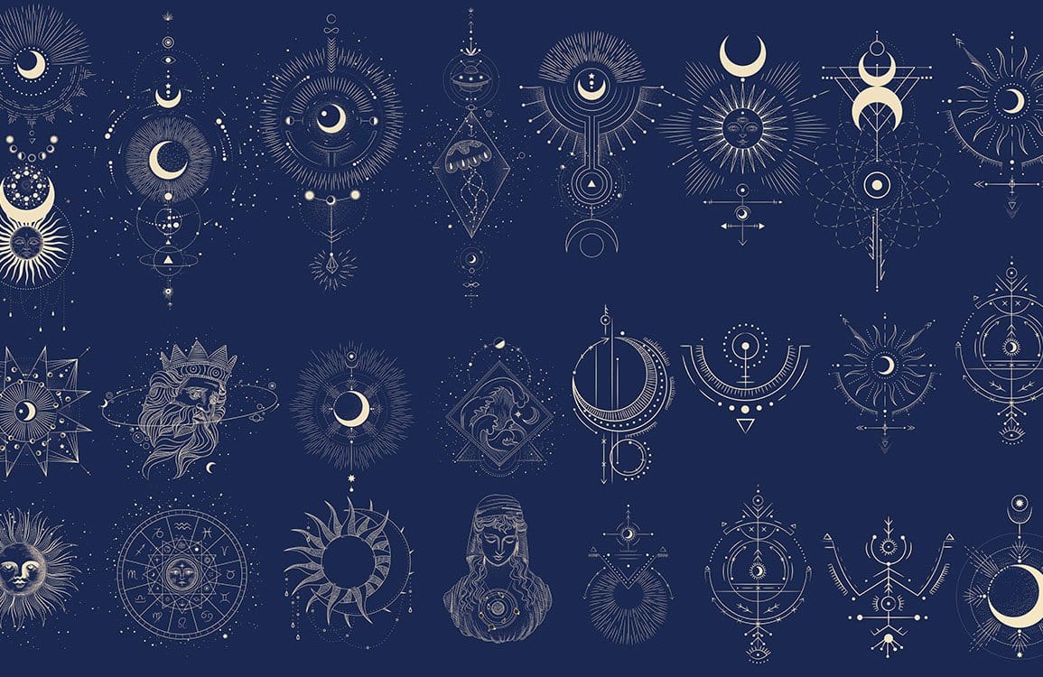 Celestial Navy Blue Mystical Symbols Geometric Pattern Wallpaper Decor UK