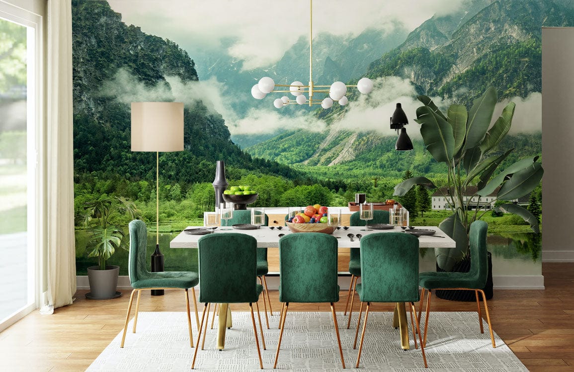 mountain clouds landscape wall mural for dining room decor