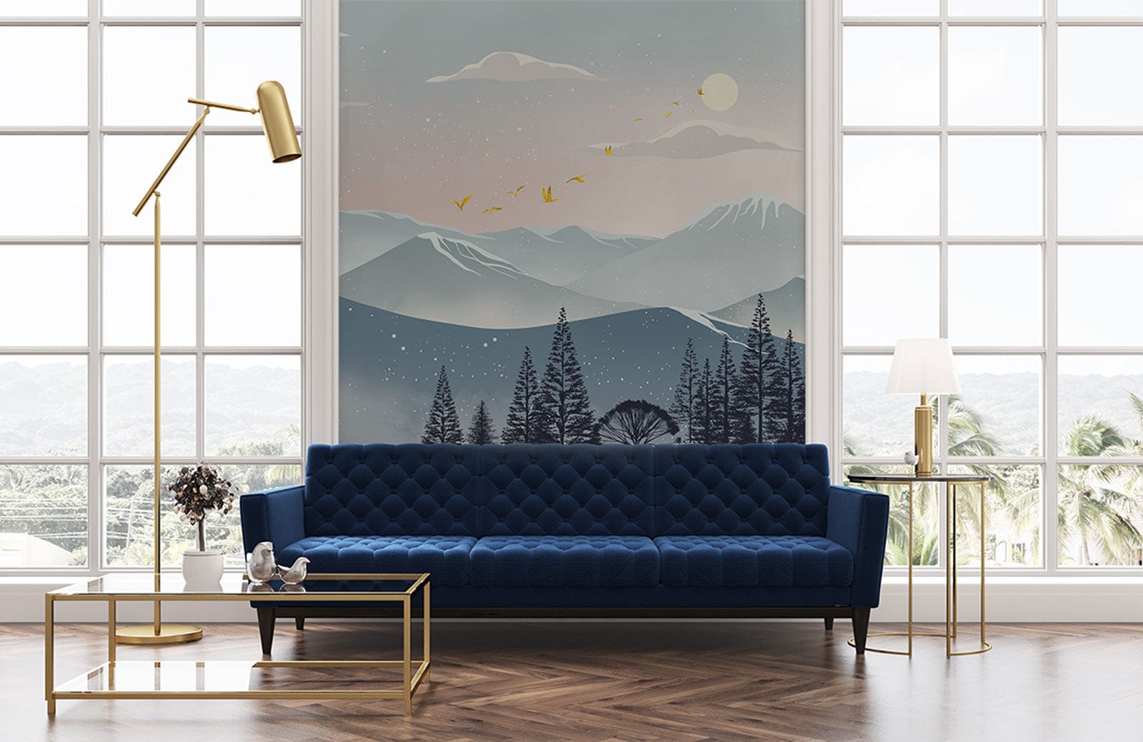 Mountain Scenery Ombre Wall Mural For Home Decor