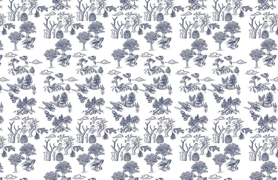 Navy and White Nature-Inspired Forest Toile Pattern Wallpaper Decor