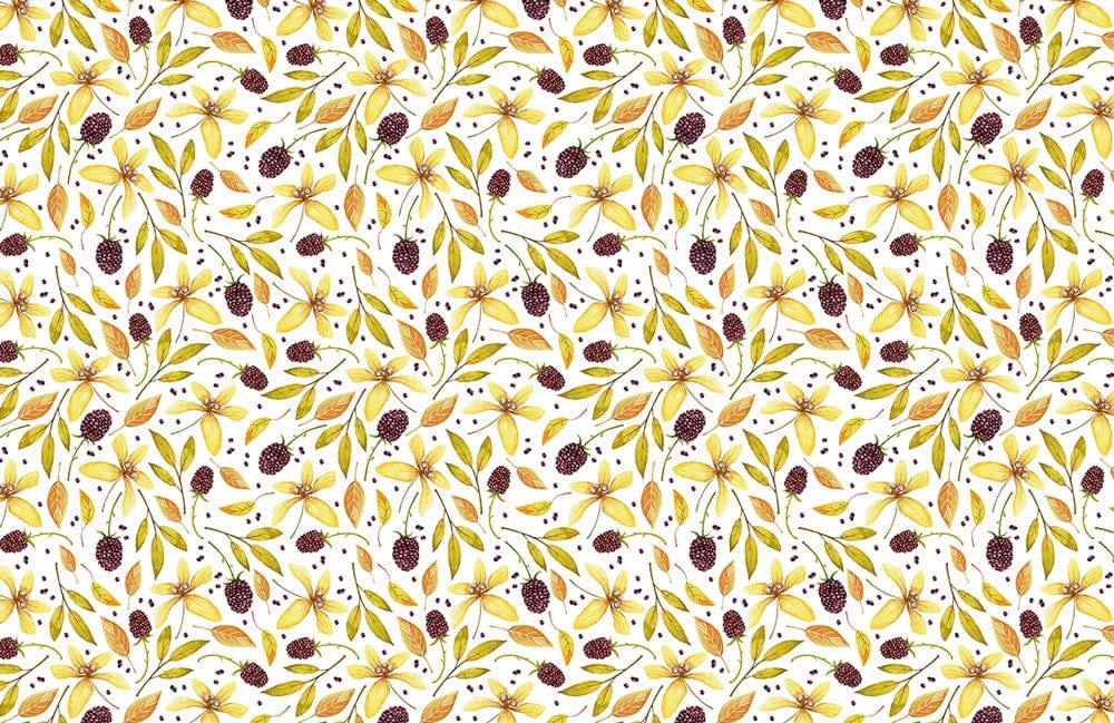 Autumnal Leaf Pattern Wallpaper - Yellow, Green, Brown Botanical Design