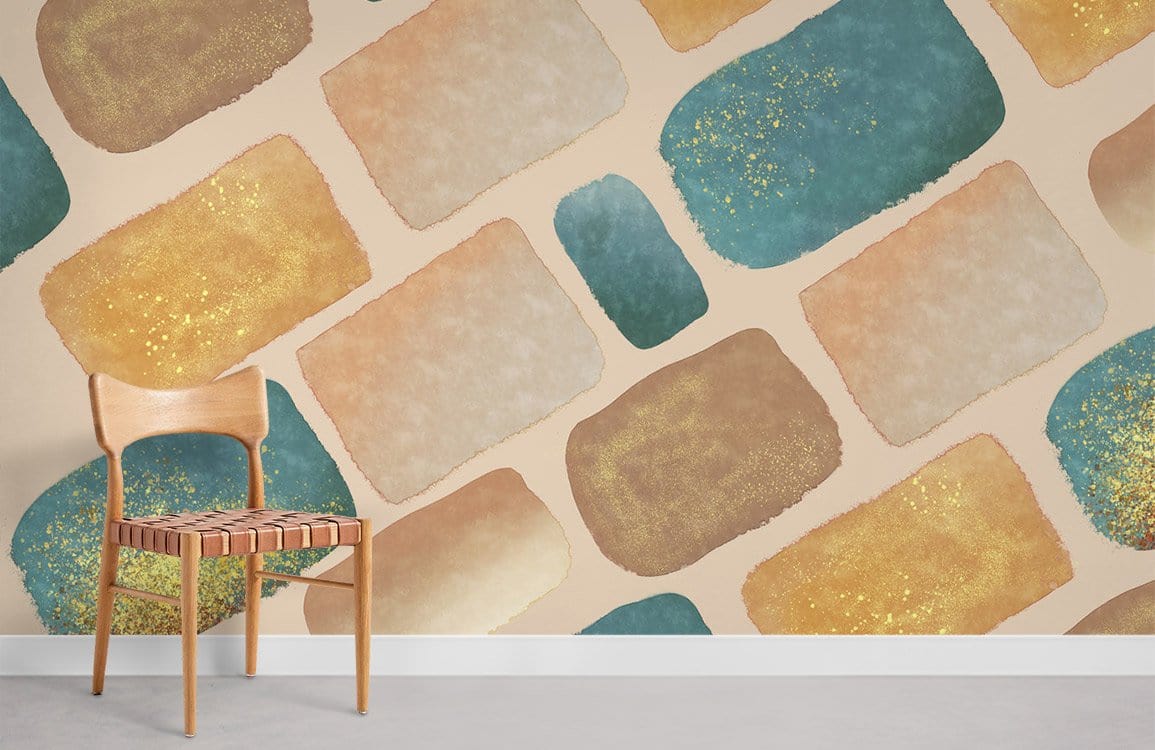 Multi-colour Gold Foil Abstract Blocks wallpaper mural room