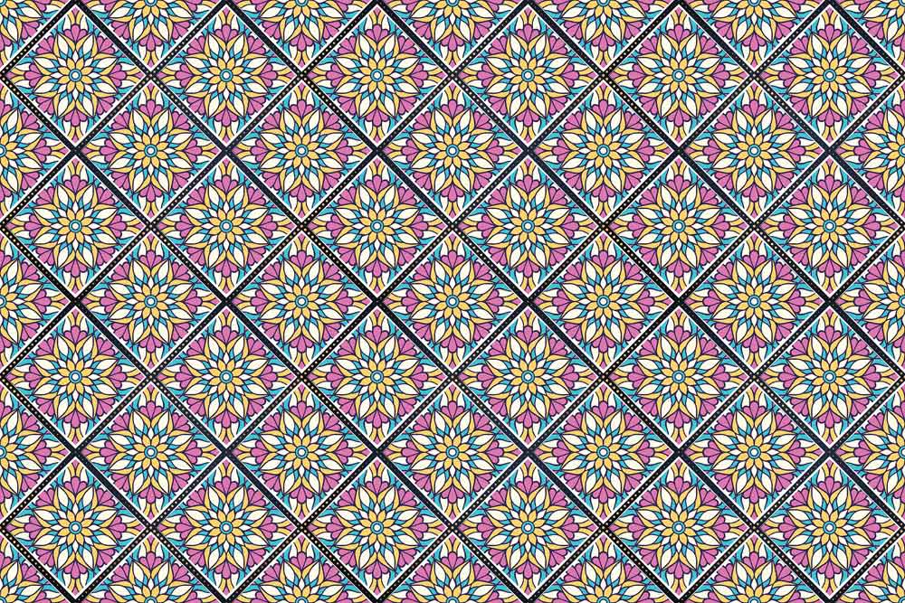 Colourful Geometric Floral Pattern Wallpaper - Vibrant Retro Style Décor