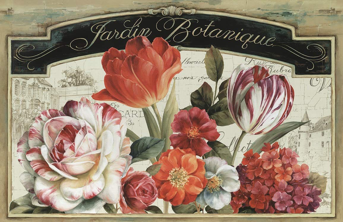 Vintage Floral Botanical Mural Wallpaper in Warm Red and Cream Tones