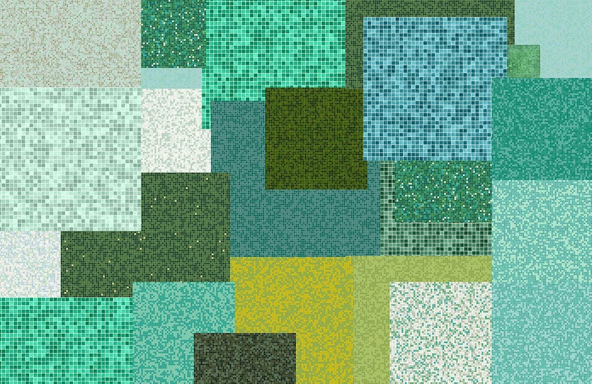 Green Geometric Patchwork Mosaic Textured Modern Wall Art Mural Wallpaper