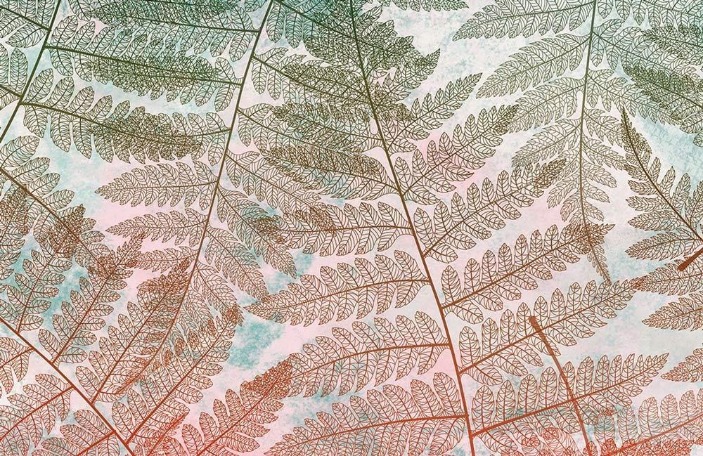 Fern Botanical Design Wallpaper in Earthy Green and Warm Blush Tones