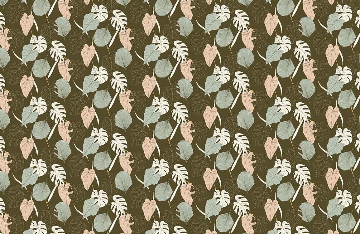 Retro Botanical Patterned Wallpaper in Earthy Tones and Vintage Green