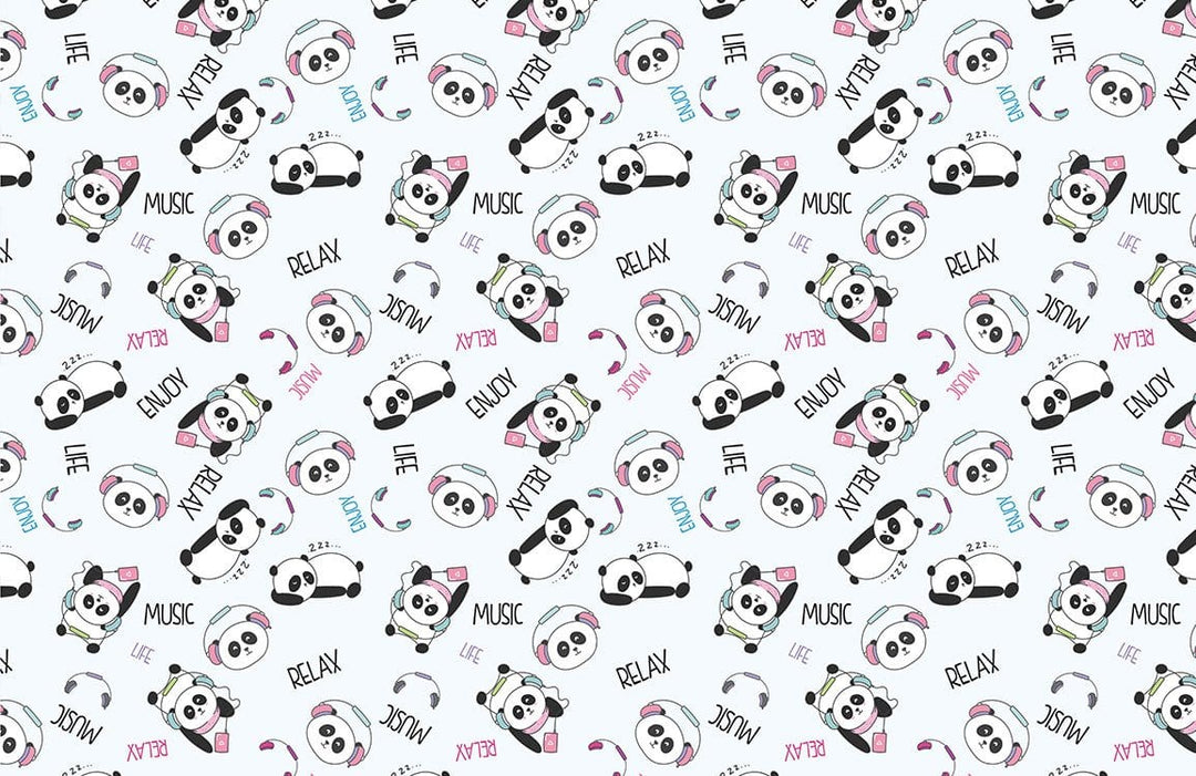 Cute Panda Music-Themed Relaxation Wallpaper with Pastel Accents, Repeating Pattern