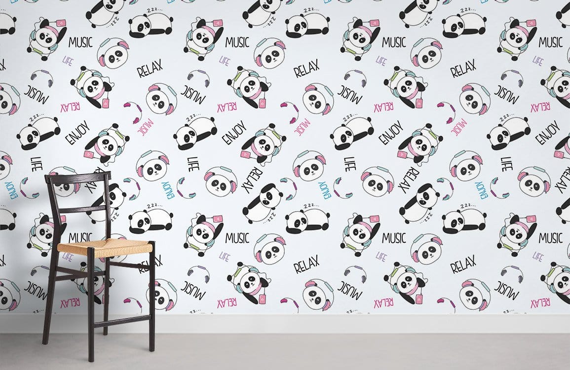 Musical Panda Cartoon Wall Mural Room