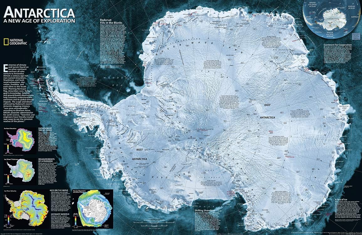 Antarctica Exploration Map Mural Wallpaper - Detailed Blue Adventure Design
