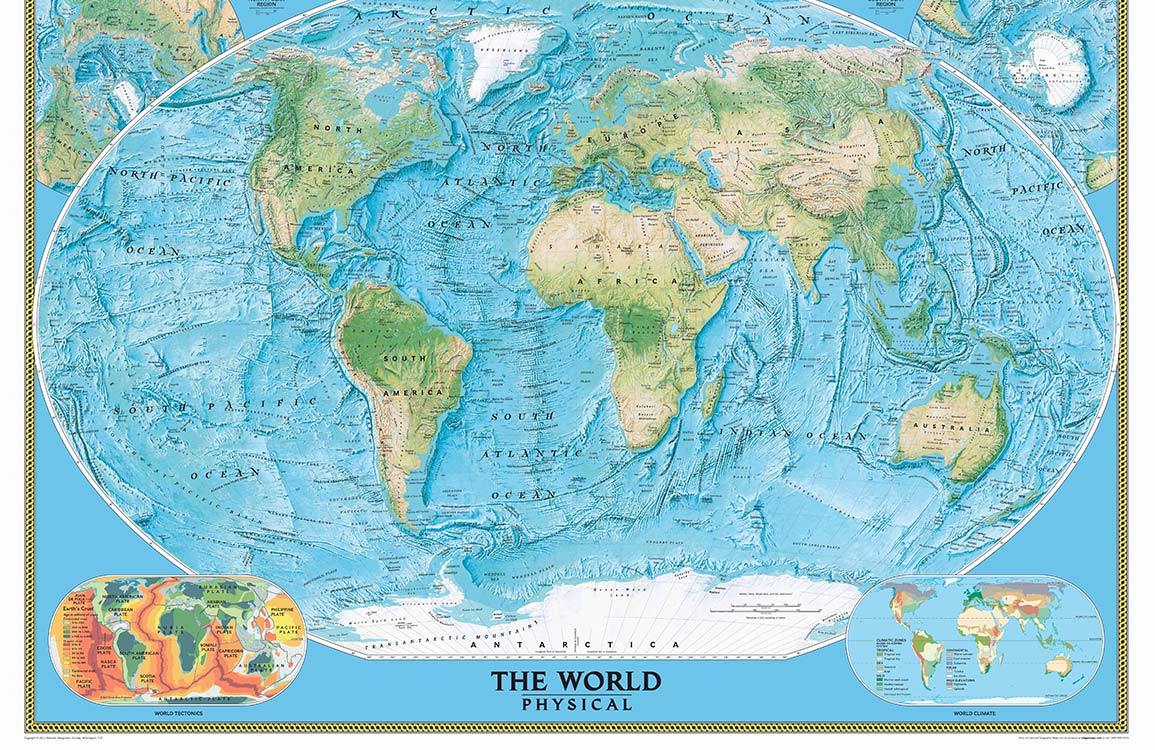 Vintage Blue World Map Mural Wallpaper for Educational Interior Decor