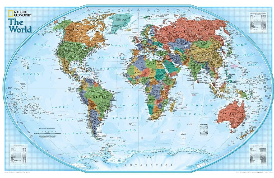 Classic World Map Mural Wallpaper - Geographic Design, Educational Wall Decor