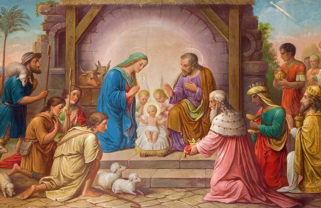 Vintage Nativity Scene Mural Wallpaper - Classic Religious Art Decor Design