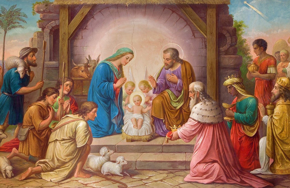 Vintage Nativity Scene Mural Wallpaper - Classic Religious Art Decor Design