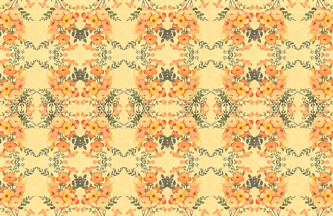 Vintage Floral Charm Yellow and Orange Patterned Wallpaper for Cosy Interiors