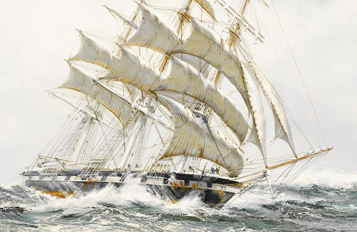 Vintage Nautical Sailing Ship Mural Wallpaper in Subtle Sea Tones