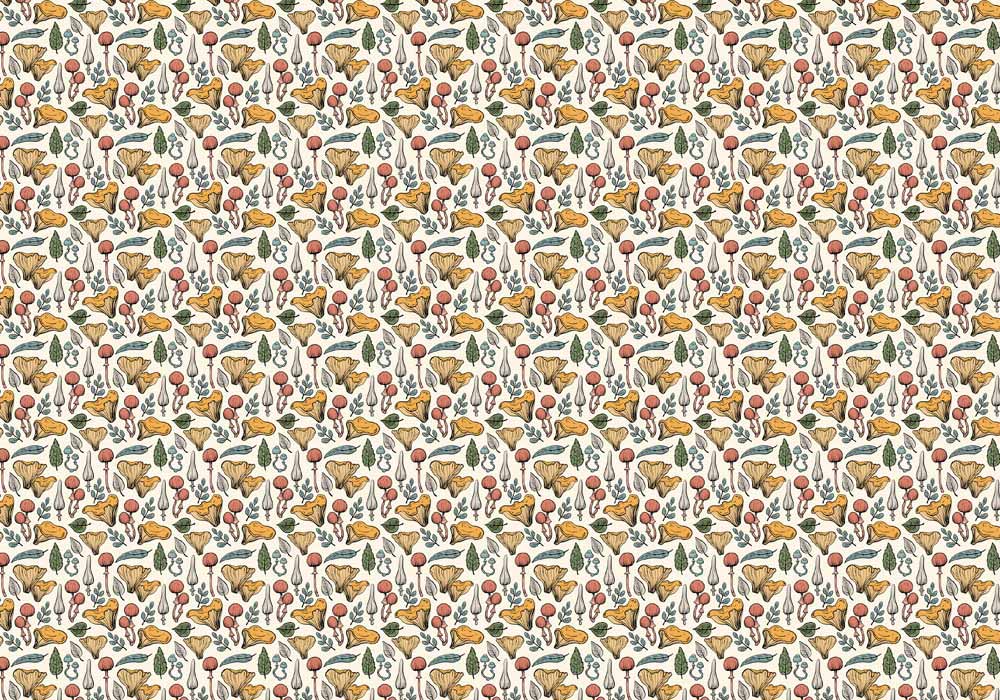 Vintage Botanical Herbs Garden Pattern Wallpaper in Earthy Autumn Colours