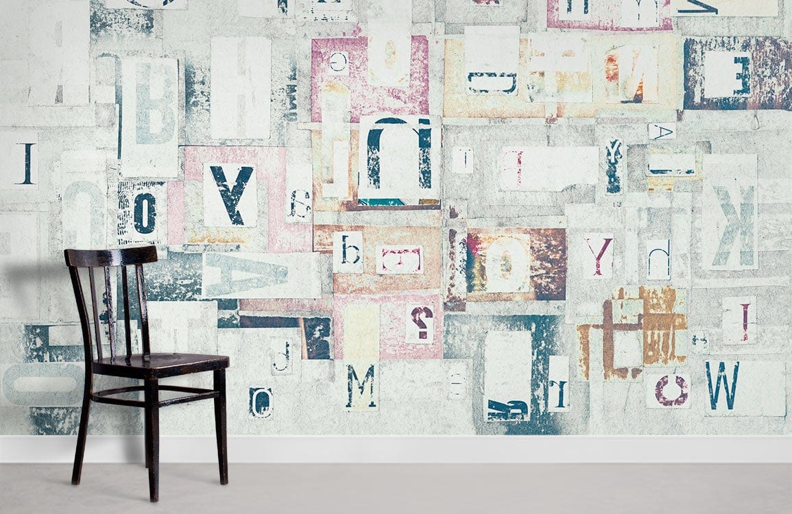 Newsprint Neutral Mural Wallpaper Chair