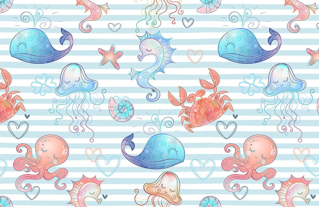 Whimsical Underwater Adventure Kids Wallpaper - Pastel Marine Life Pattern