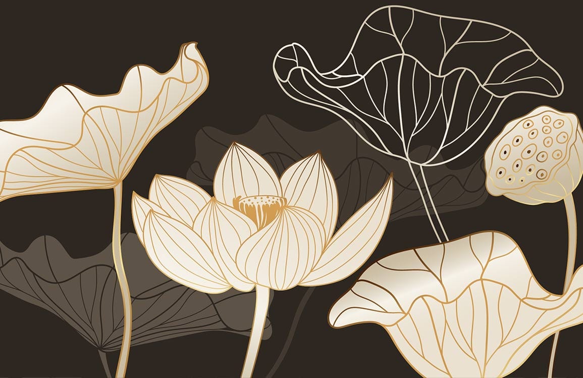 Elegant Gold Floral Pattern Mural Wallpaper with Dark Background Design