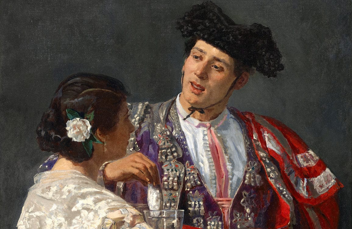 Spanish Romance Vintage Mural Wallpaper with Intricate Traditional Costume Design