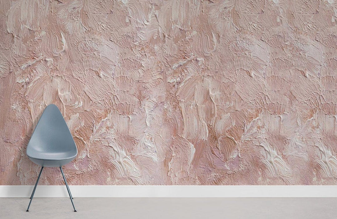 Elegant textured blush pink abstract wallpaper with grey modern chair; perfect for stylish interiors.