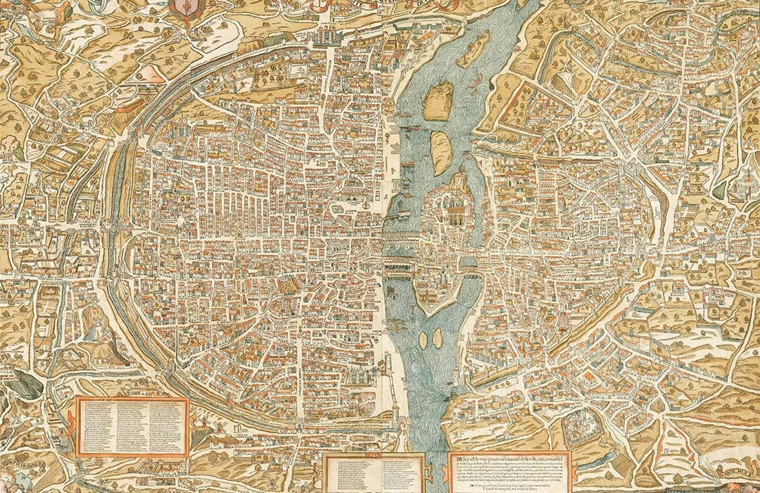 Vintage Paris Map Mural Wallpaper - Antique Style Beige Historical Decor