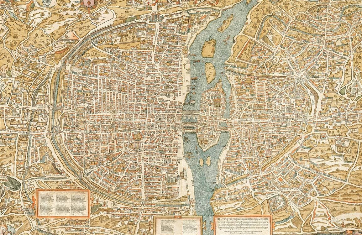 Vintage Paris Map Mural Wallpaper - Antique Style Beige Historical Decor