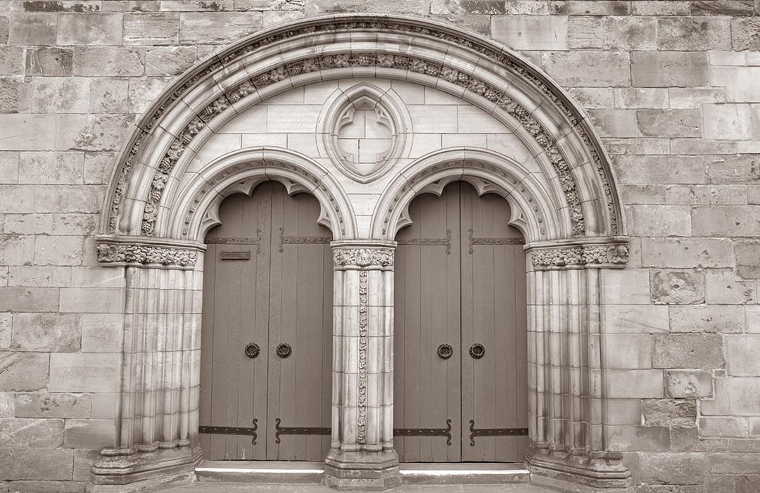 Vintage Medieval Archway Mural Wallpaper in Sepia for Classic Interiors