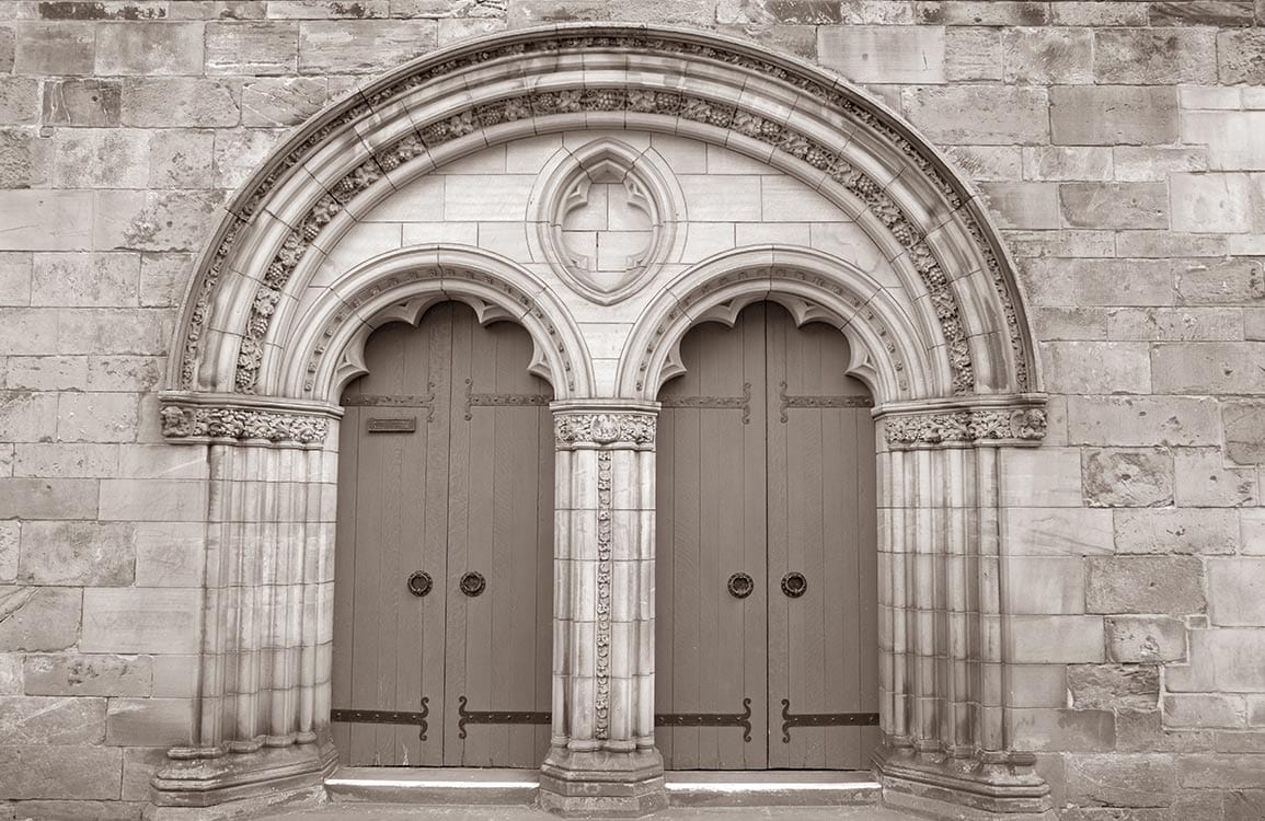 Vintage Medieval Archway Mural Wallpaper in Sepia for Classic Interiors