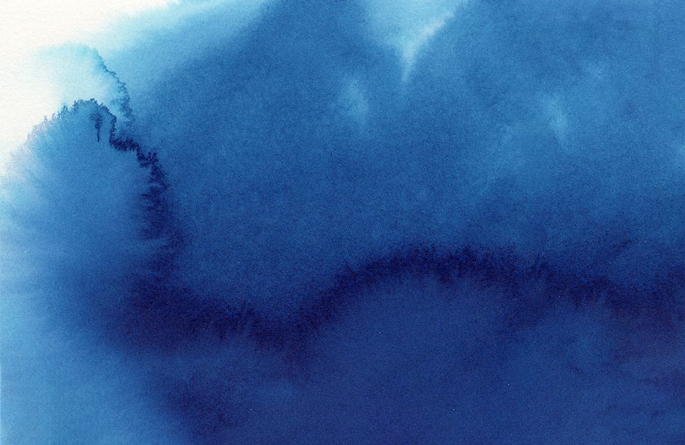 Deep Blue Watercolour Wash Accent Wallpaper for Tranquil Modern Spaces