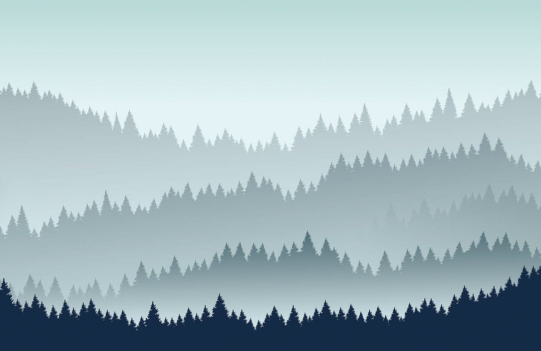 Misty Blue Forest Landscape Mural Wallpaper - Tranquil Nature Scene Decor