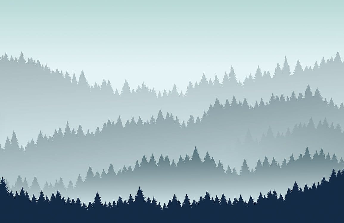 Misty Blue Forest Landscape Mural Wallpaper - Tranquil Nature Scene Decor