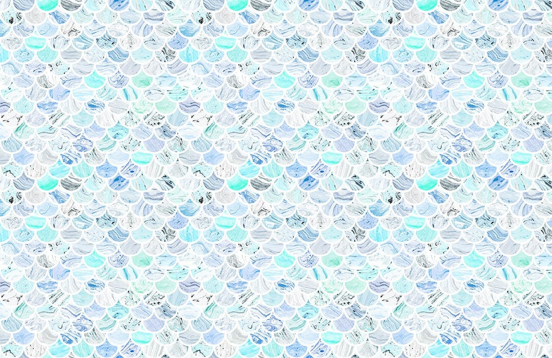 Aqua Blue Scallop Patterned Wallpaper - Oceanic Elegance Coastal Design