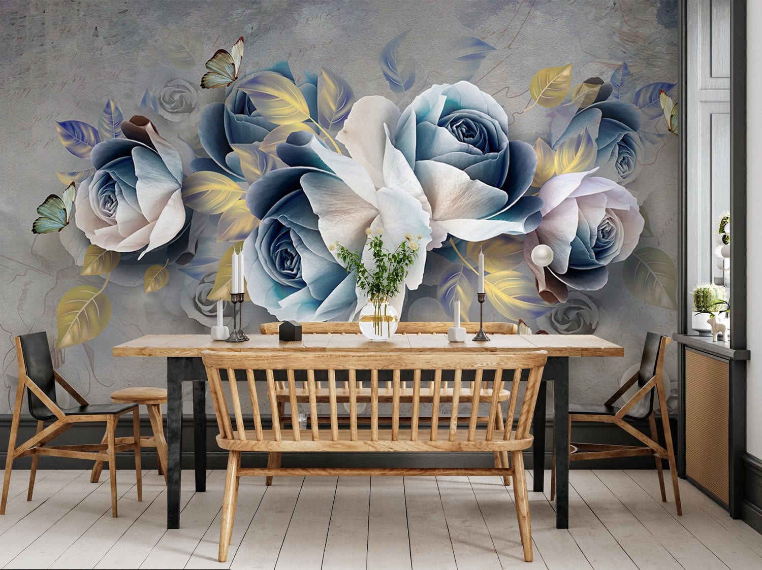 Ombre Rose with Pearl Floral Wallpaper Mural  Art Decor for Home UK