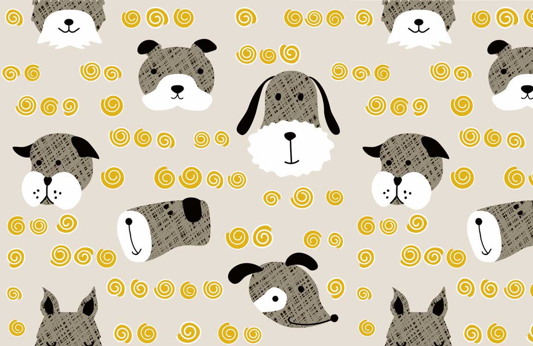 Playful Dogs Patterned Wallpaper for Children's Room - Black, White, Yellow