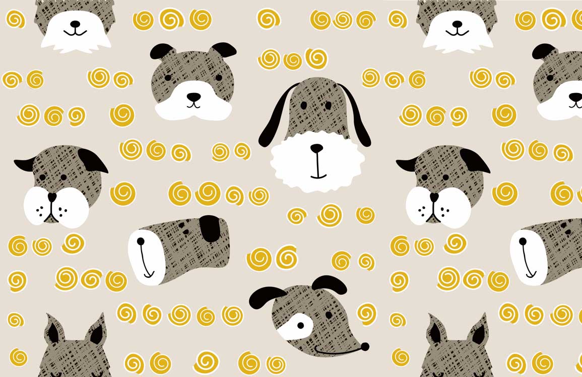 Playful Dogs Patterned Wallpaper for Children's Room - Black, White, Yellow